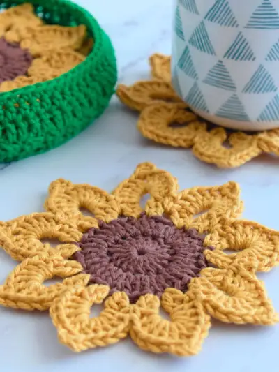 Finished coaster from a pattern in the library